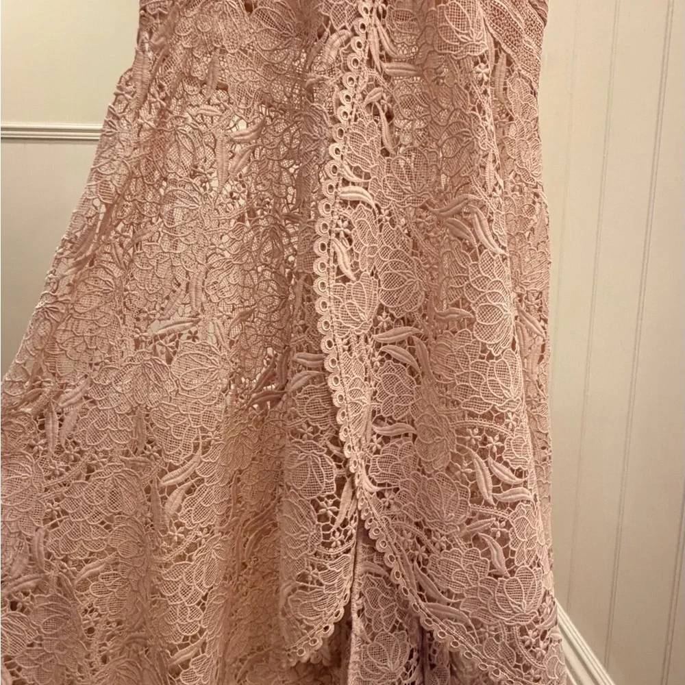 NWT Monique Lhuillier Blush Lace Maxi Dress Gown Sz 4 - Picture 6 of 10